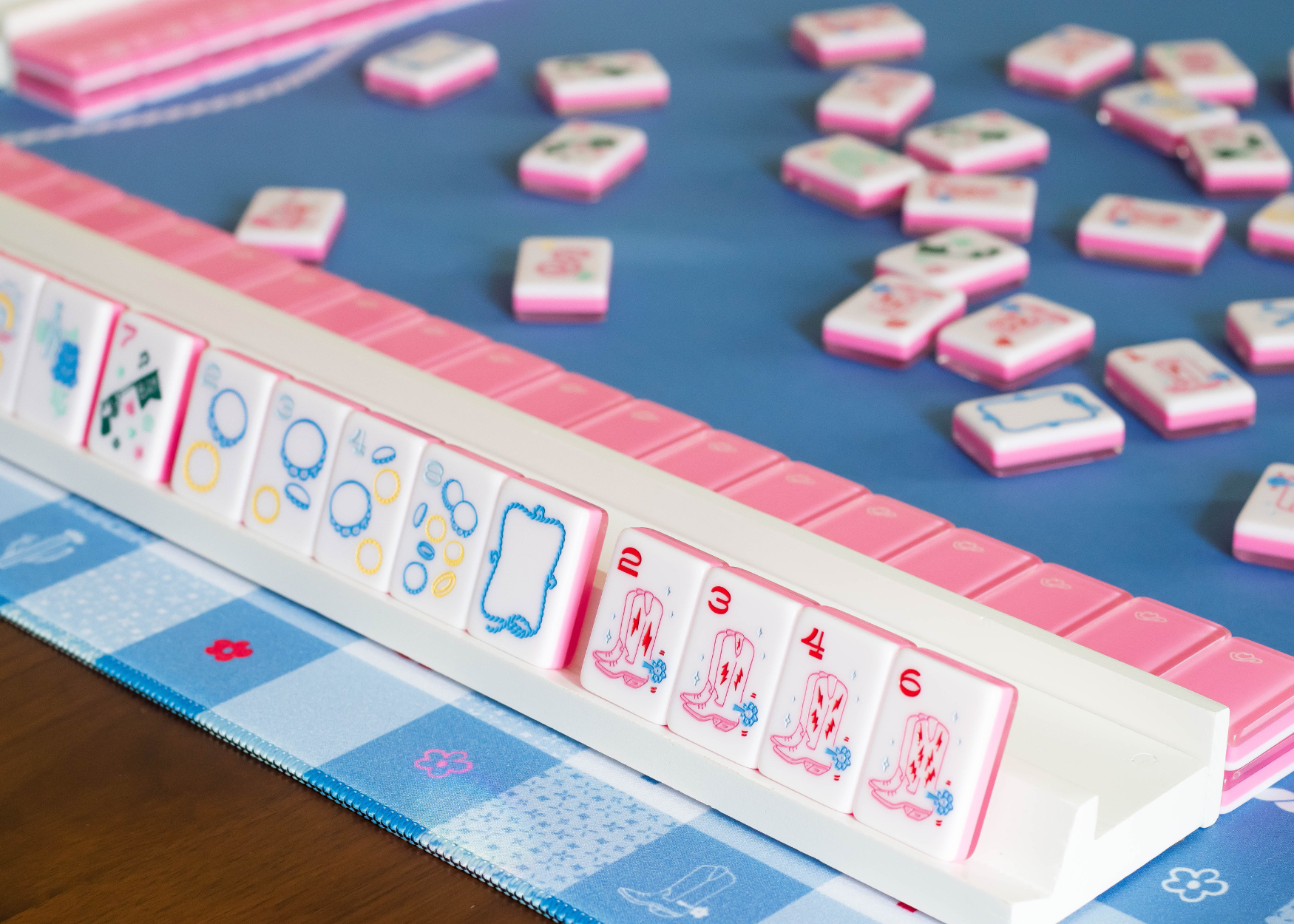 Natural Rubber Gingham Mahjong Mat 34"×34"