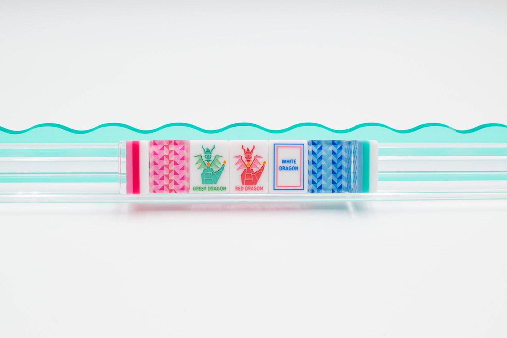 Melamine Crystal Prism Mahjong Tile Set 166 Tiles Blue 1.25"×0.9"×0.7"