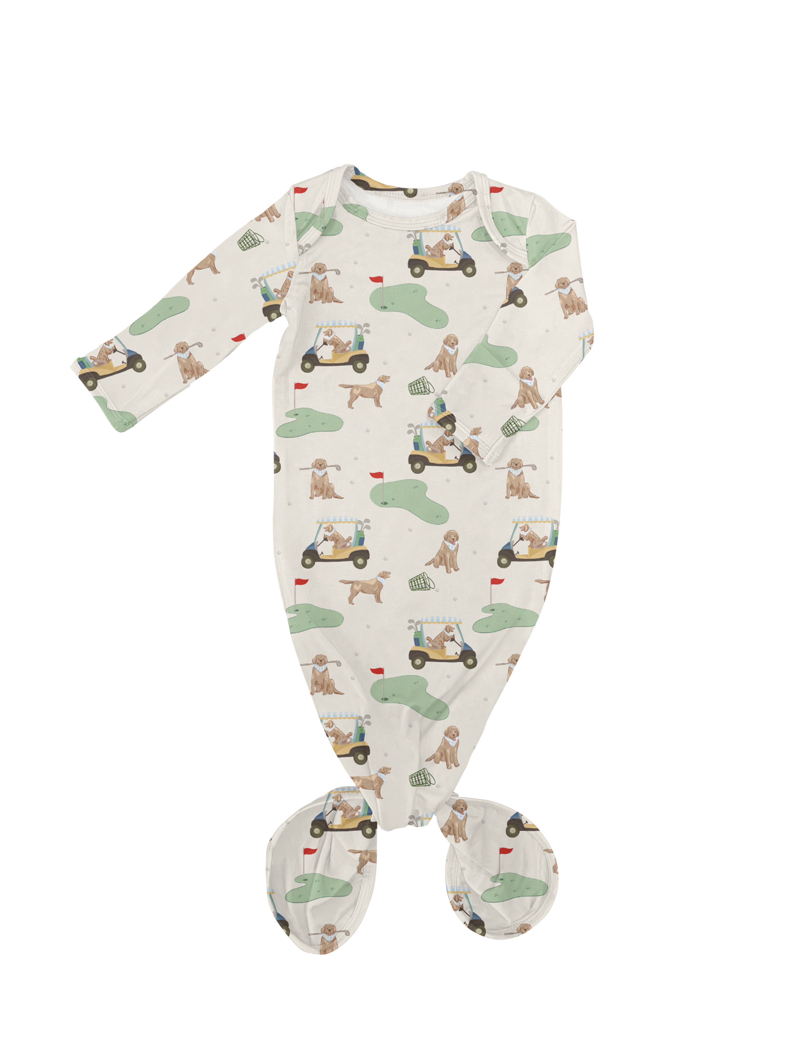 Bamboo-Spandex Knotted Infant Gown with Dog Print