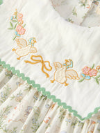 Vintage Floral Duck Embroidery Spring Girl Dress