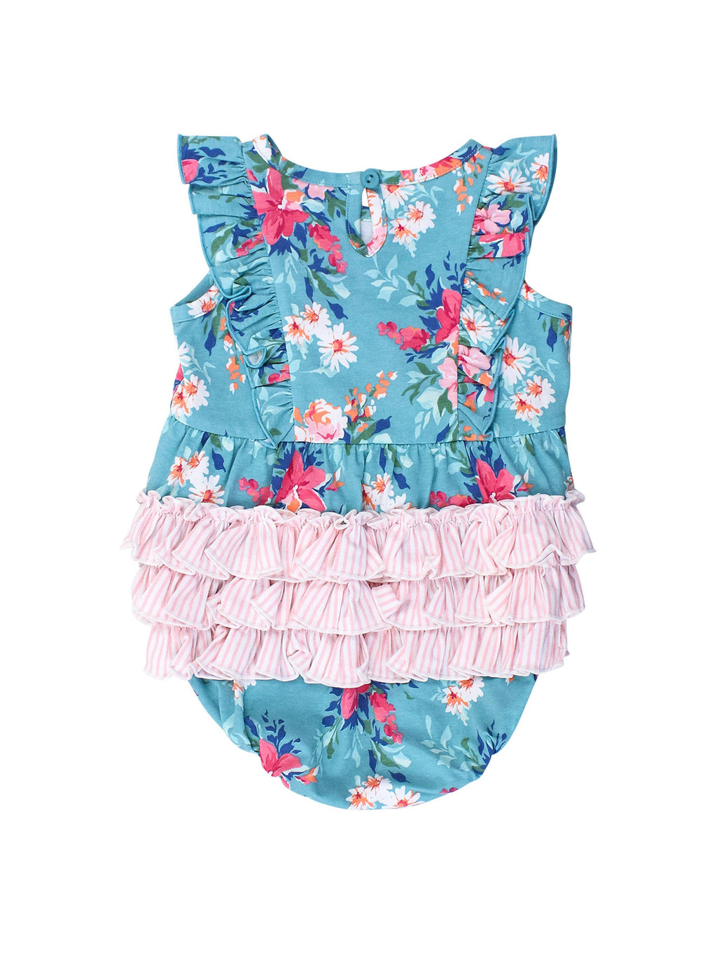 Cotton-Spandex Knit Floral Sleeveless Waterfall Bubble Romper