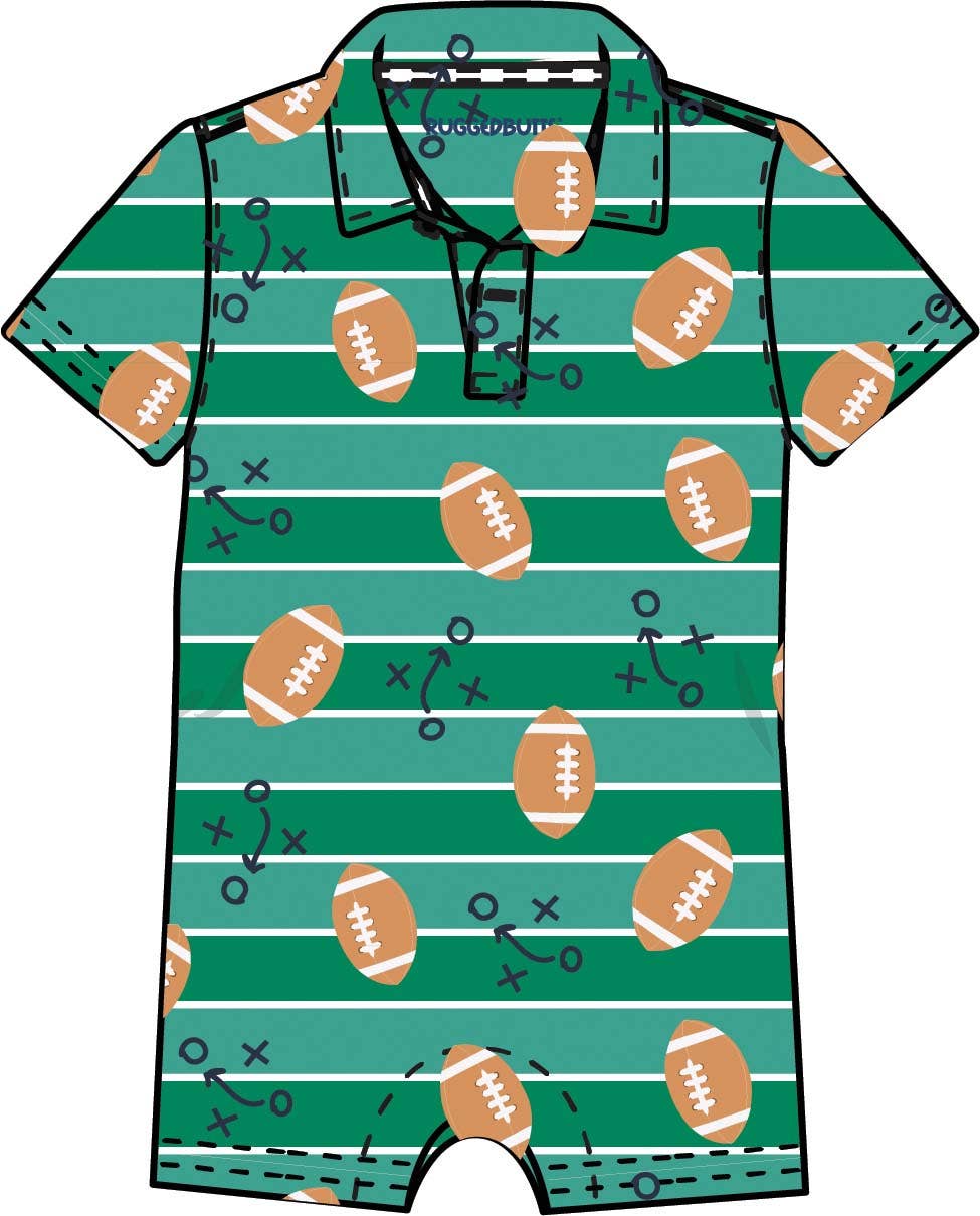 Polyester-Spandex Football Print Polo Baby Boy Romper