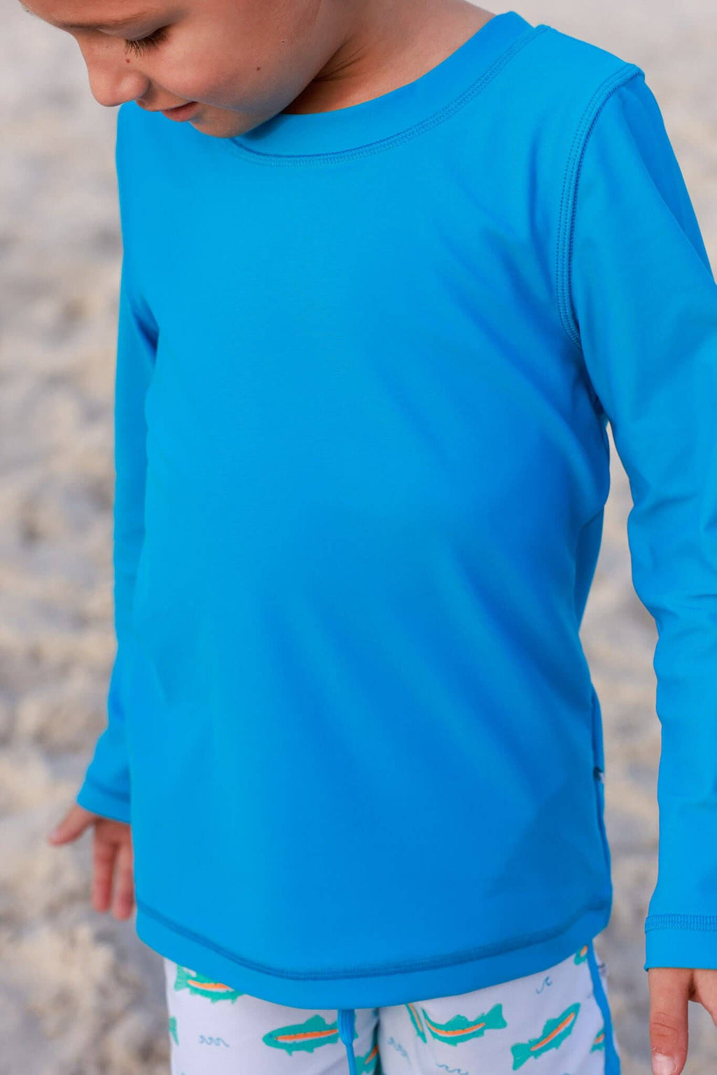 Nylon-Spandex Solid Blue Long Sleeve Rash Guard UPF 50+