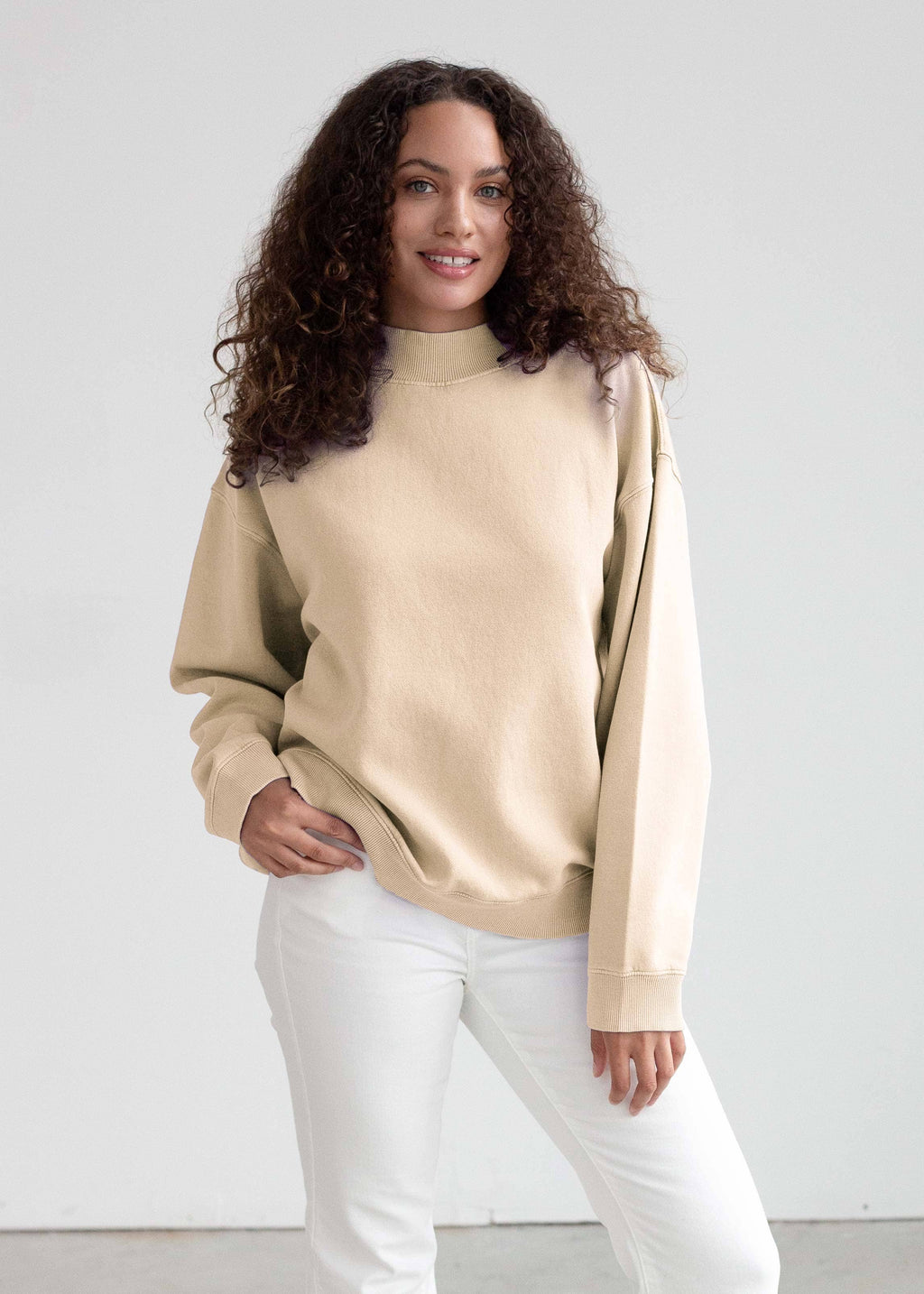 Cotton-Poly Fleece Mock-Neck Pullover Sweatshirt 280 GSM Vintage Wash