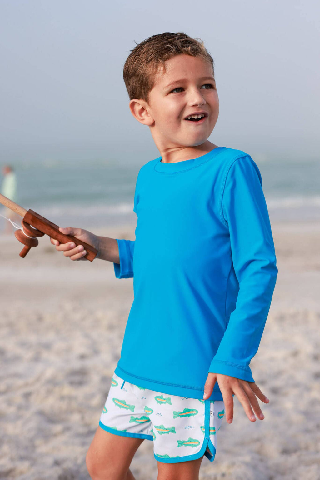 Nylon-Spandex Solid Blue Long Sleeve Rash Guard UPF 50+