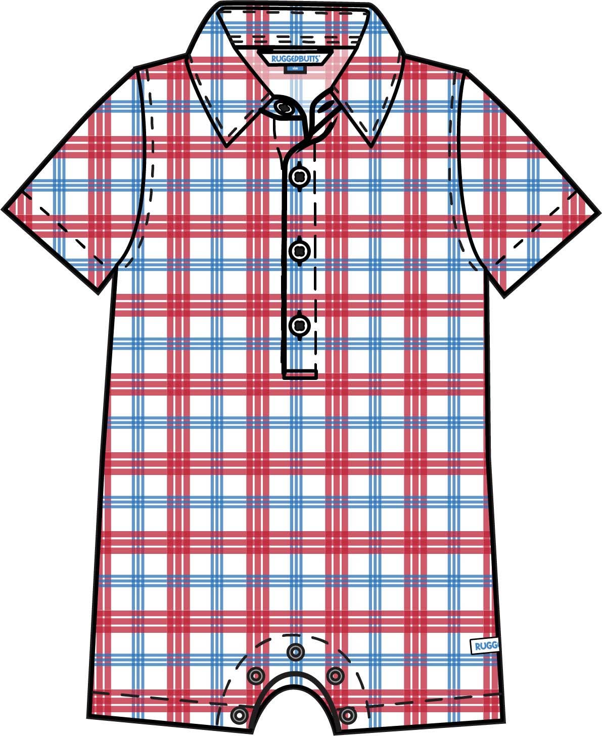 100% Cotton Red White Blue Plaid Button-Up Baby Romper