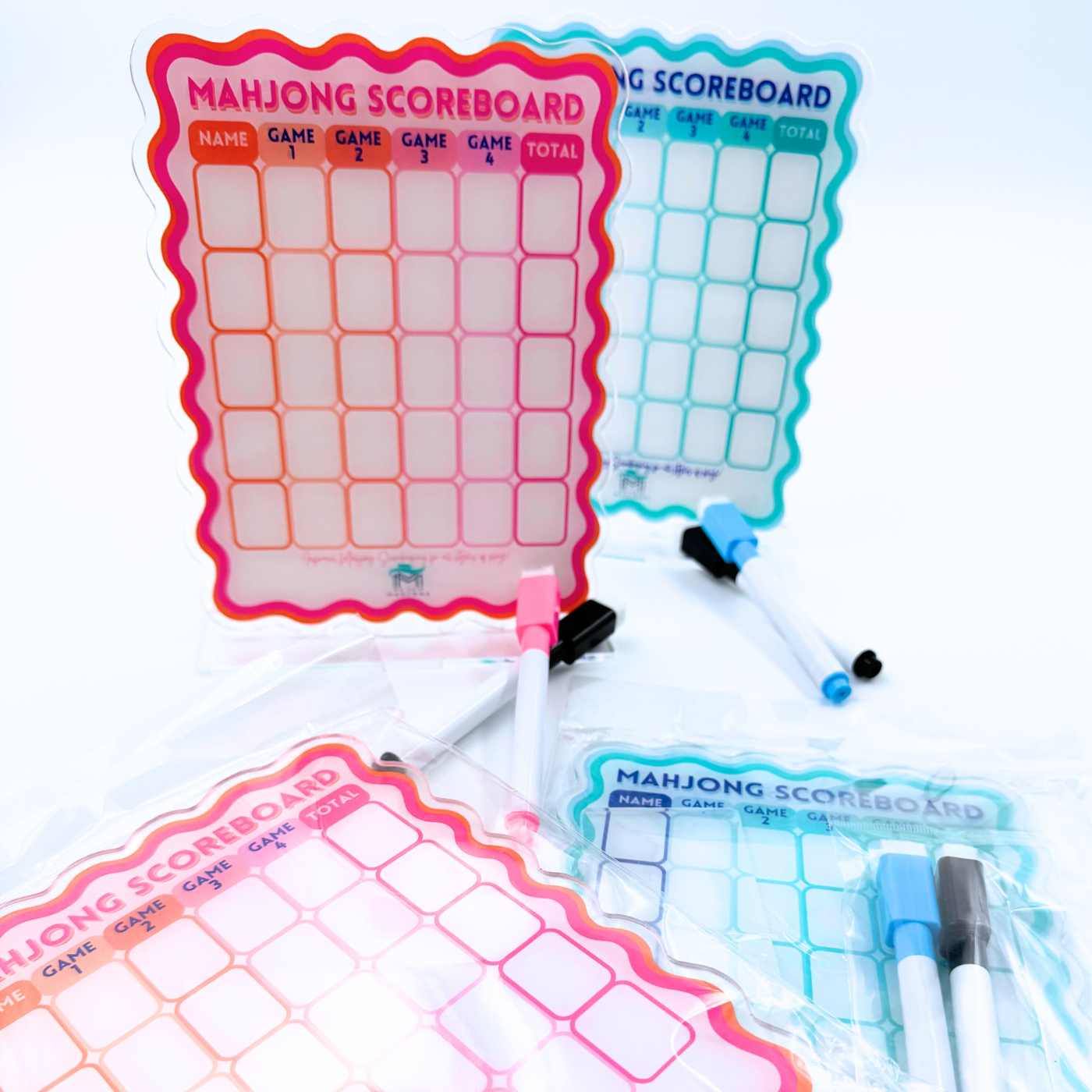 Mahjong Scoreboard (2 color combos) | Scalloped Dry Erase Board with Stand & Markers