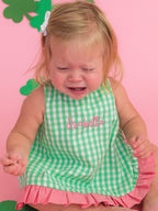 100% Cotton Green Gingham Ruffle Swing Top & Bloomer Set