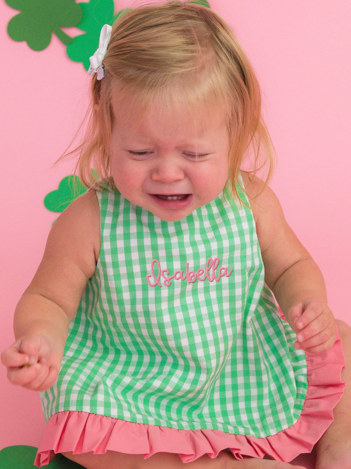 100% Cotton Green Gingham Ruffle Swing Top & Bloomer Set