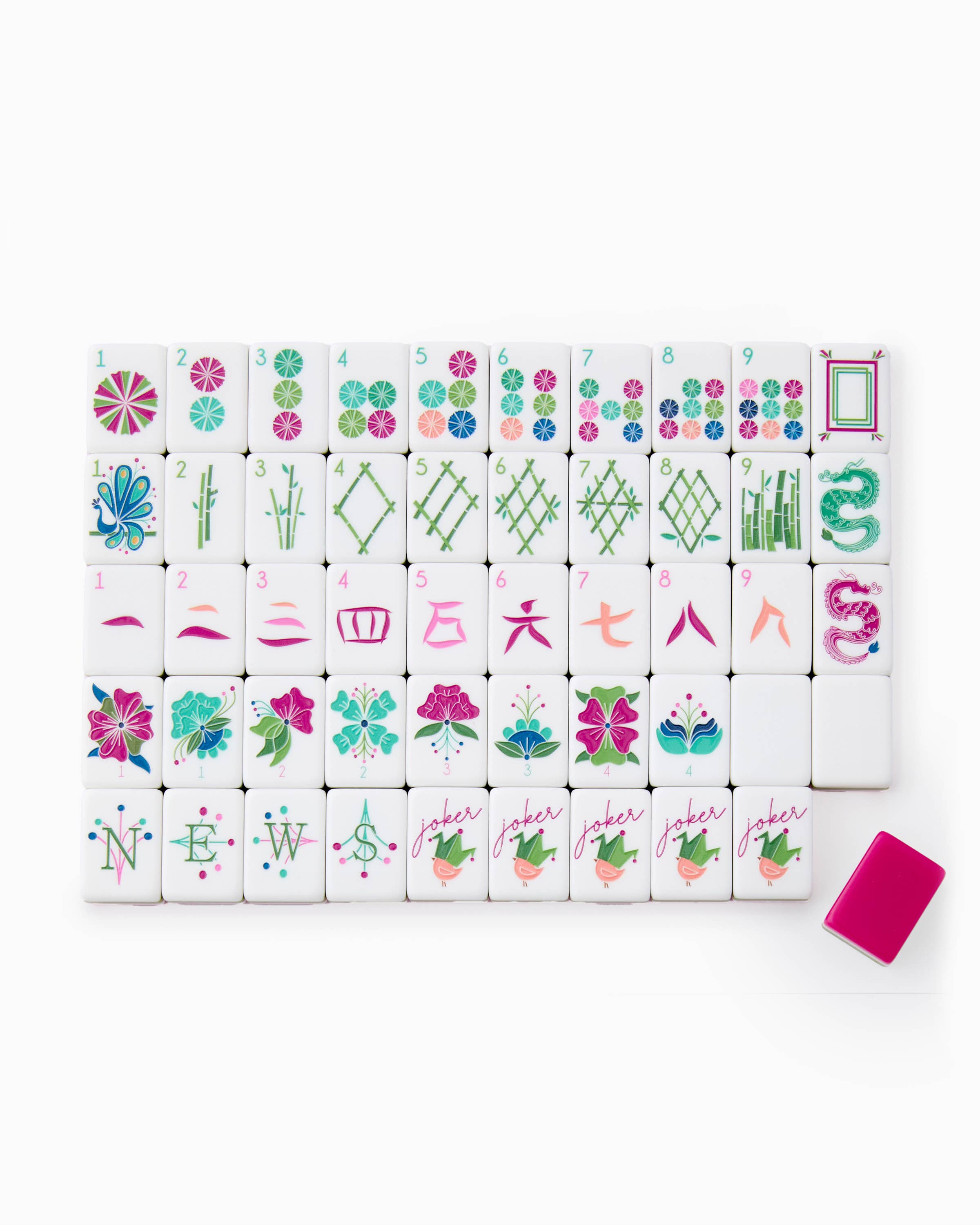 Melamine Mahjong Tile Set 160 Tiles Magenta Olive Pink