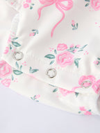 Cotton Blend Floral Bow Ruffle Baby Girl Romper