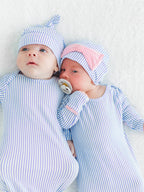 Bamboo-Spandex Periwinkle Stripe Knotted Sleep Gown & Hat Set Baby Boys