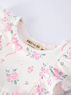 Cotton Blend Floral Bow Ruffle Baby Girl Romper