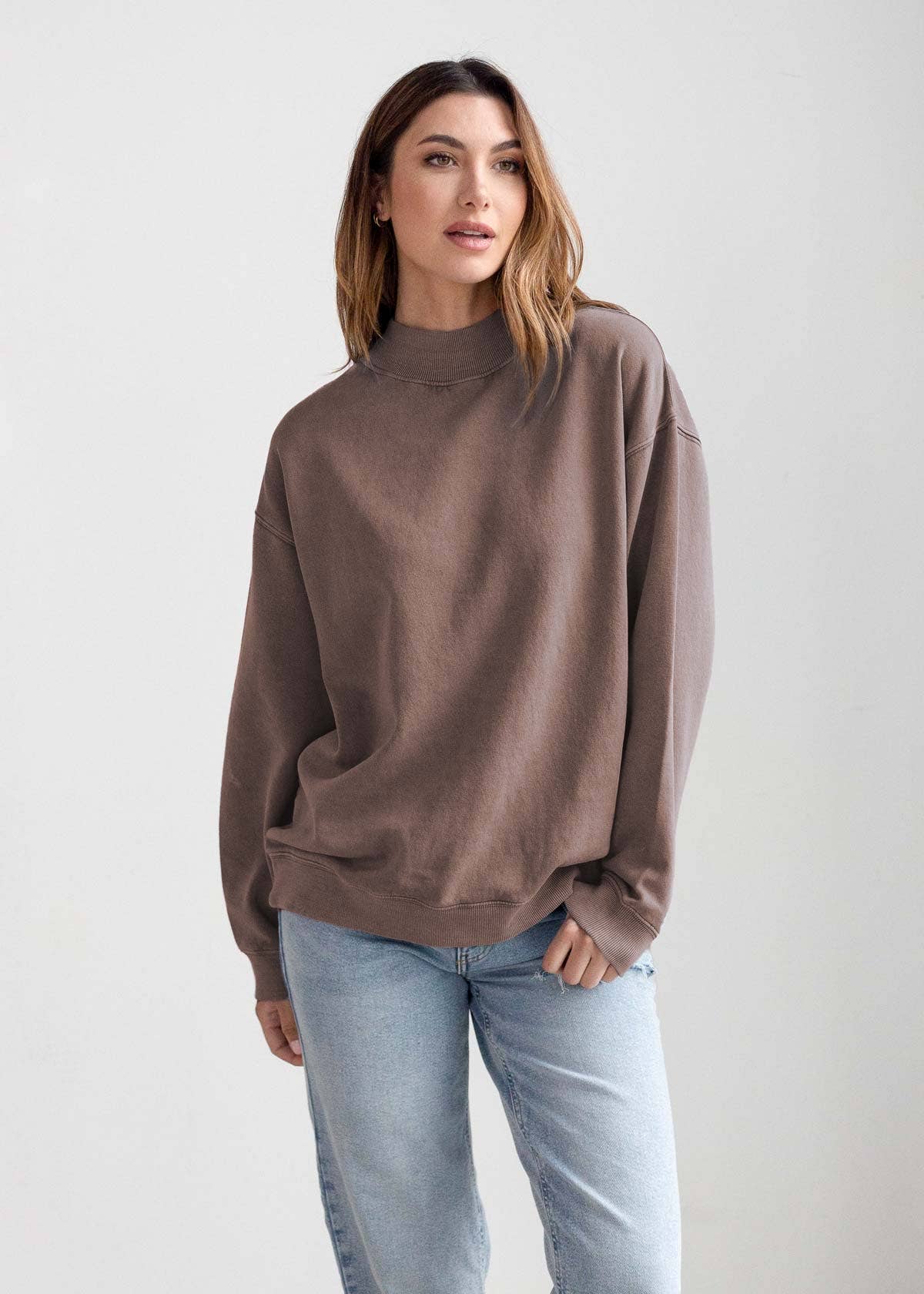 Cotton-Poly Fleece Mock-Neck Pullover Sweatshirt 280 GSM Vintage Wash