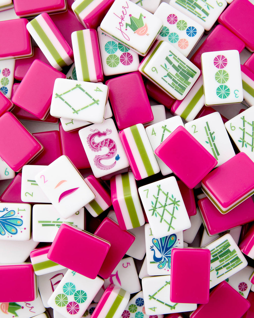 Melamine Mahjong Tile Set 160 Tiles Magenta Olive Pink