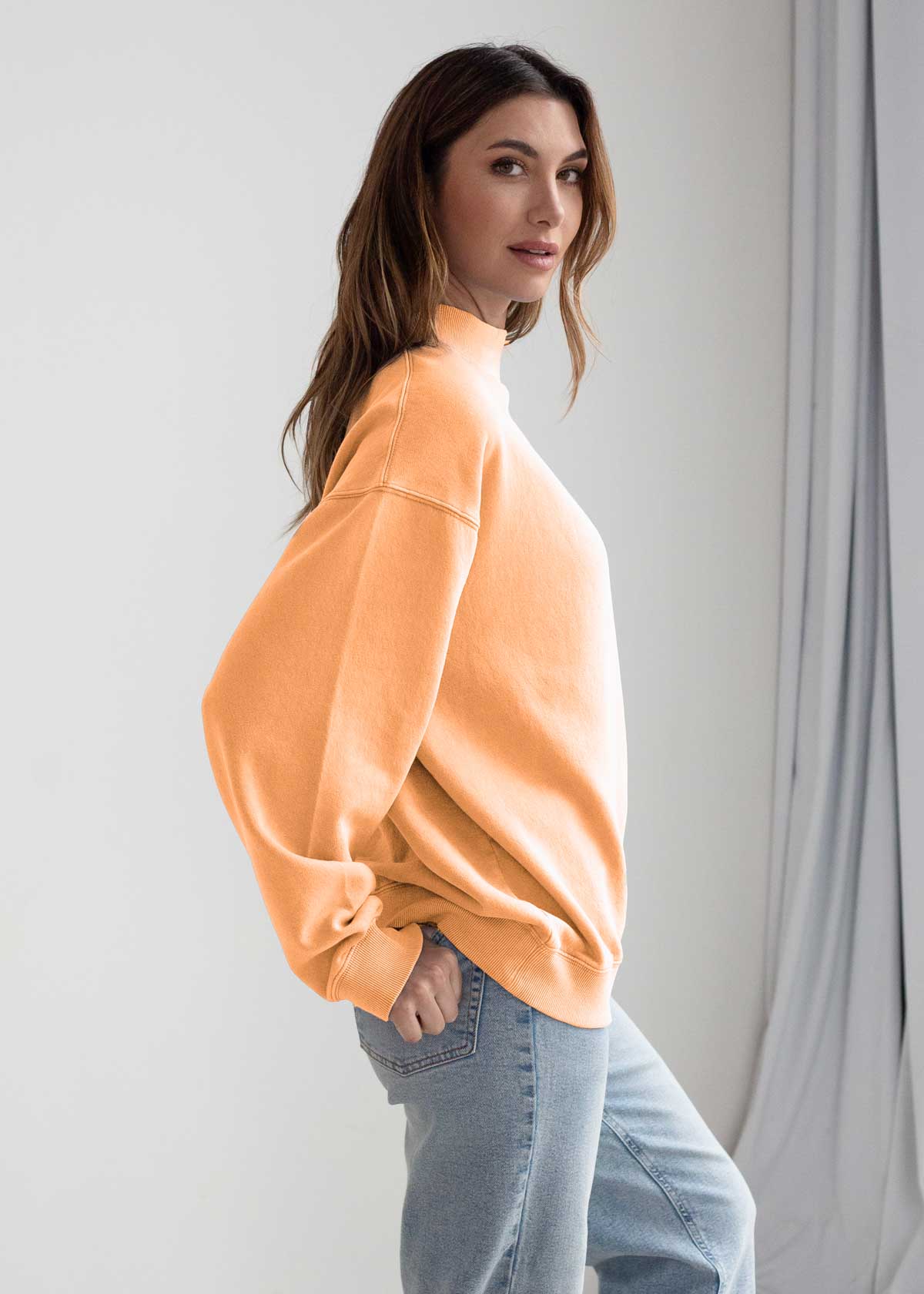 Cotton-Poly Fleece Mock-Neck Pullover Sweatshirt 280 GSM Vintage Wash