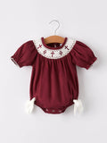 Cotton Smocked Dark Red Bishop Christening Girls Romper