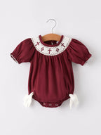 Cotton Smocked Dark Red Bishop Christening Girls Romper