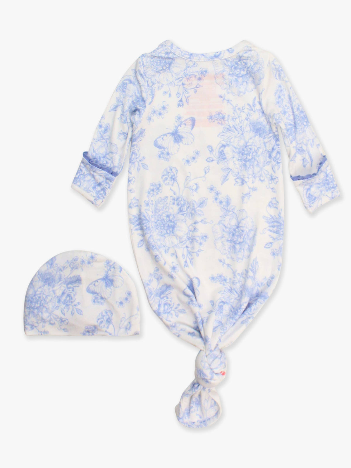 Bamboo-Spandex Periwinkle Butterfly Toile Ruffle Knotted Sleep Gown & Bow Hat Set Baby Girls