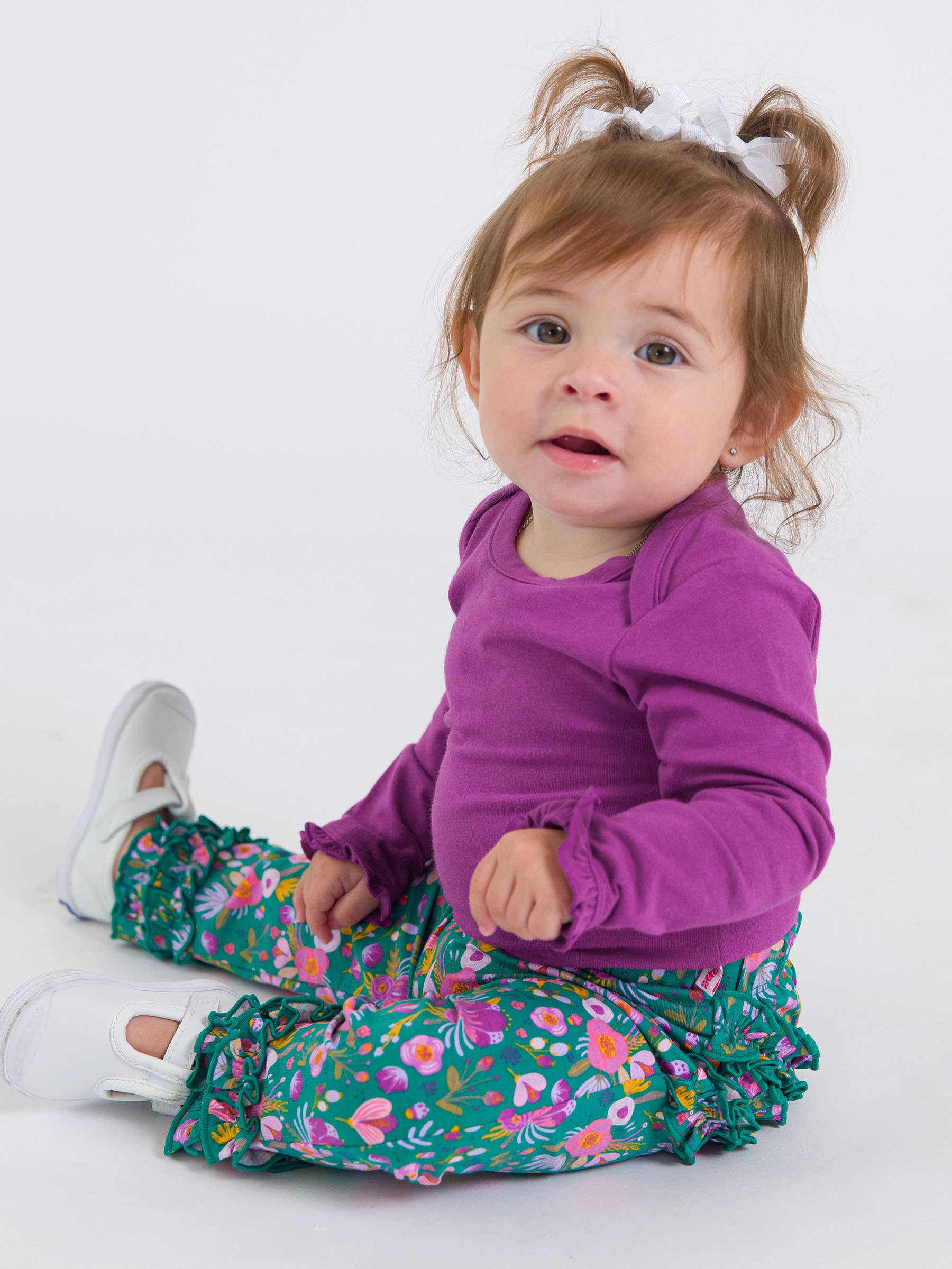 Cotton-Spandex Knit Plum Long Sleeve Ruffle Bodysuit
