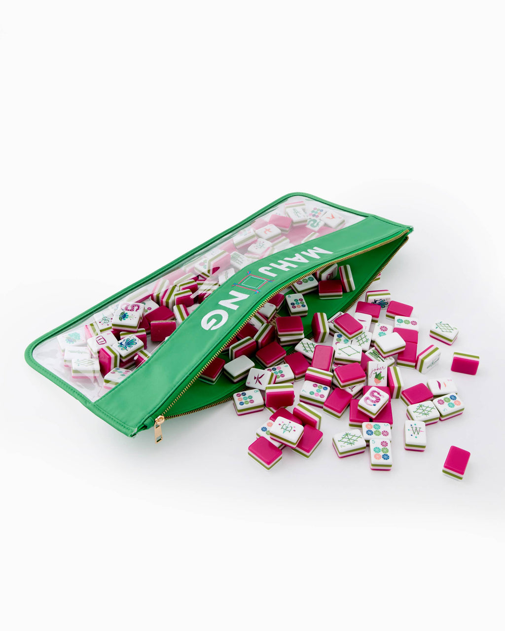 Melamine Mahjong Tile Set 160 Tiles Magenta Olive Pink