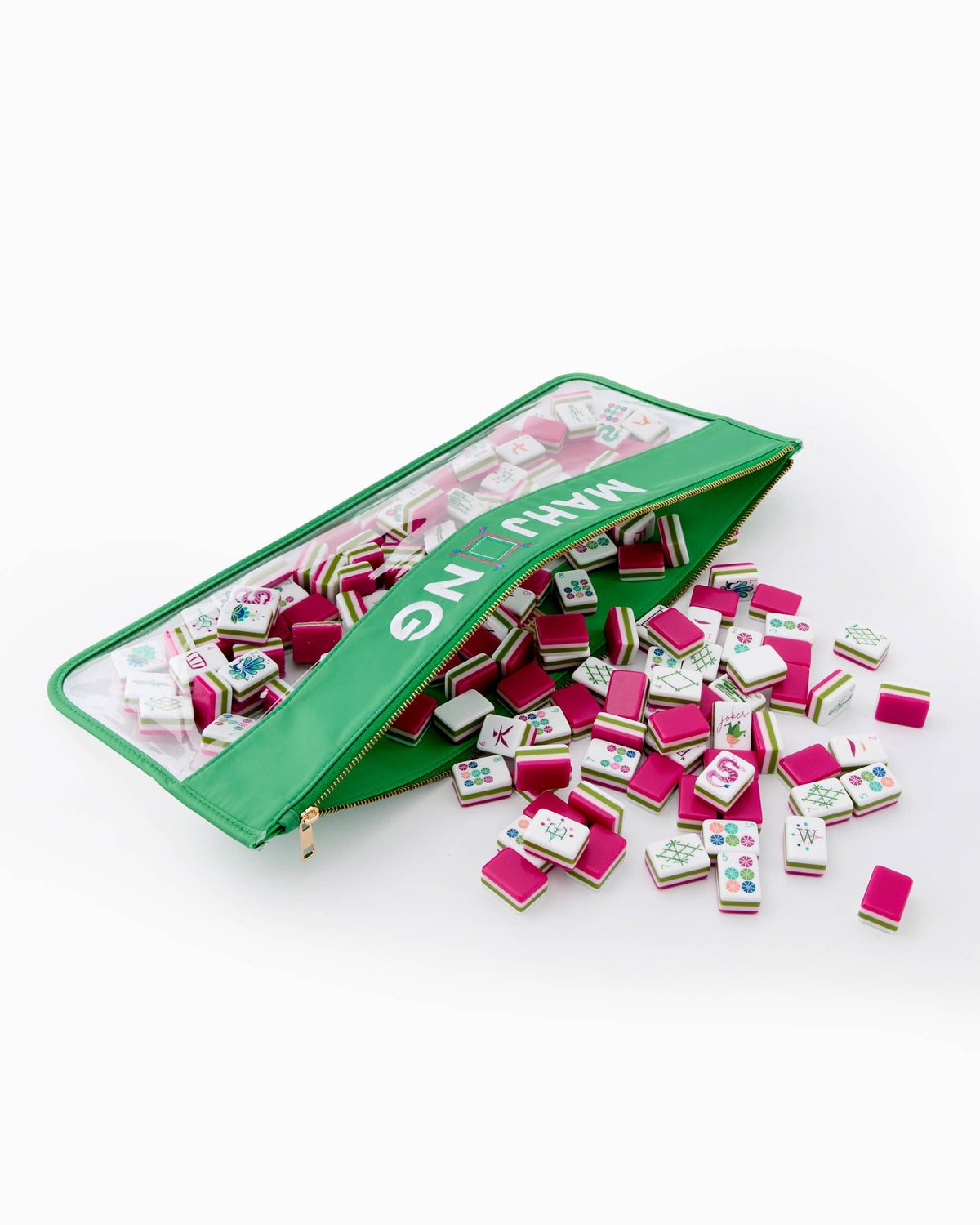 Melamine Mahjong Tile Set 160 Tiles Magenta Olive Pink