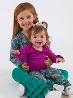 Cotton-Spandex Knit Plum Long Sleeve Ruffle Bodysuit