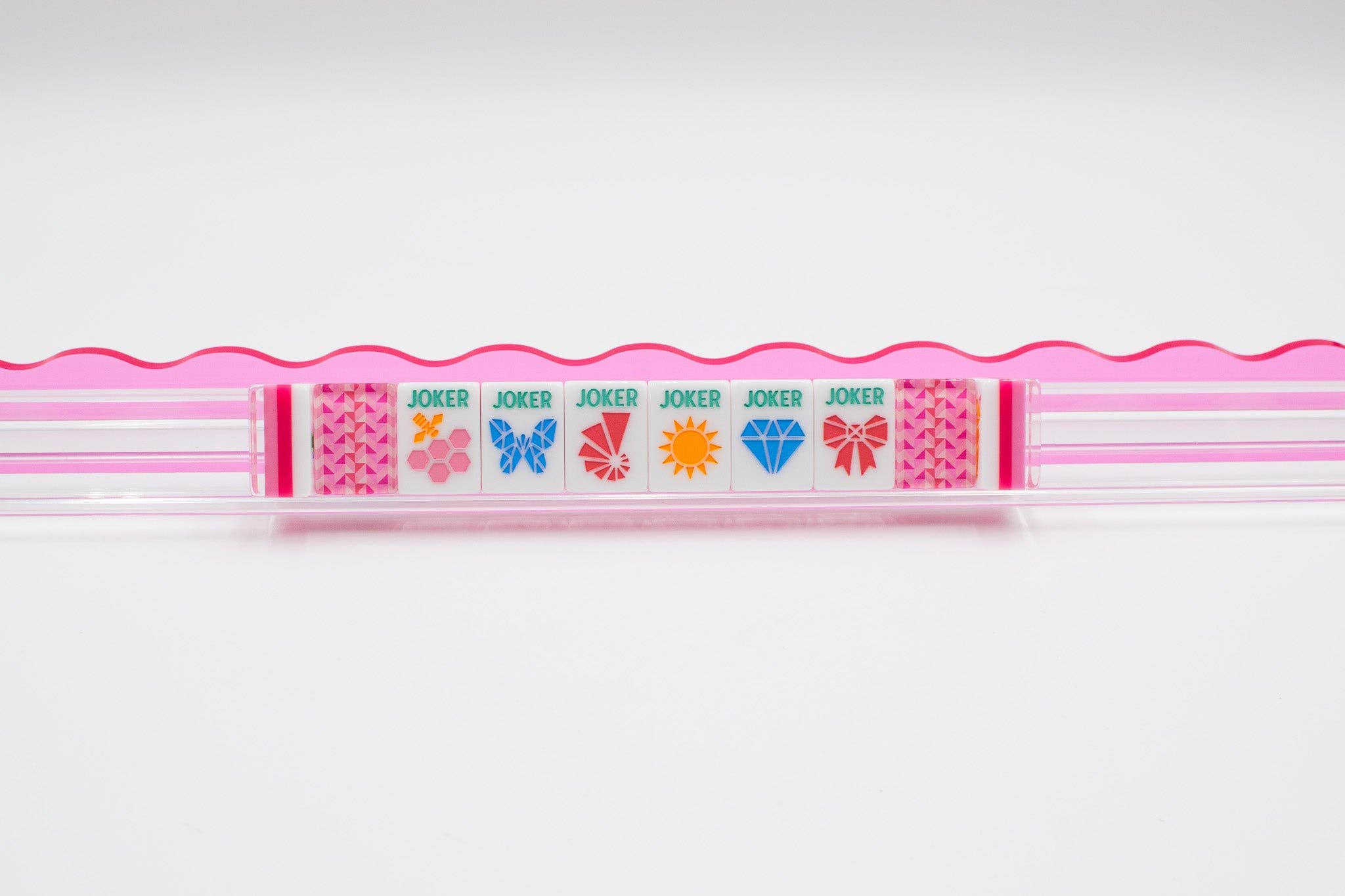 Melamine Crystal Prism Mahjong Tile Set 166 Tiles Pink 1.25"×0.9"×0.7"