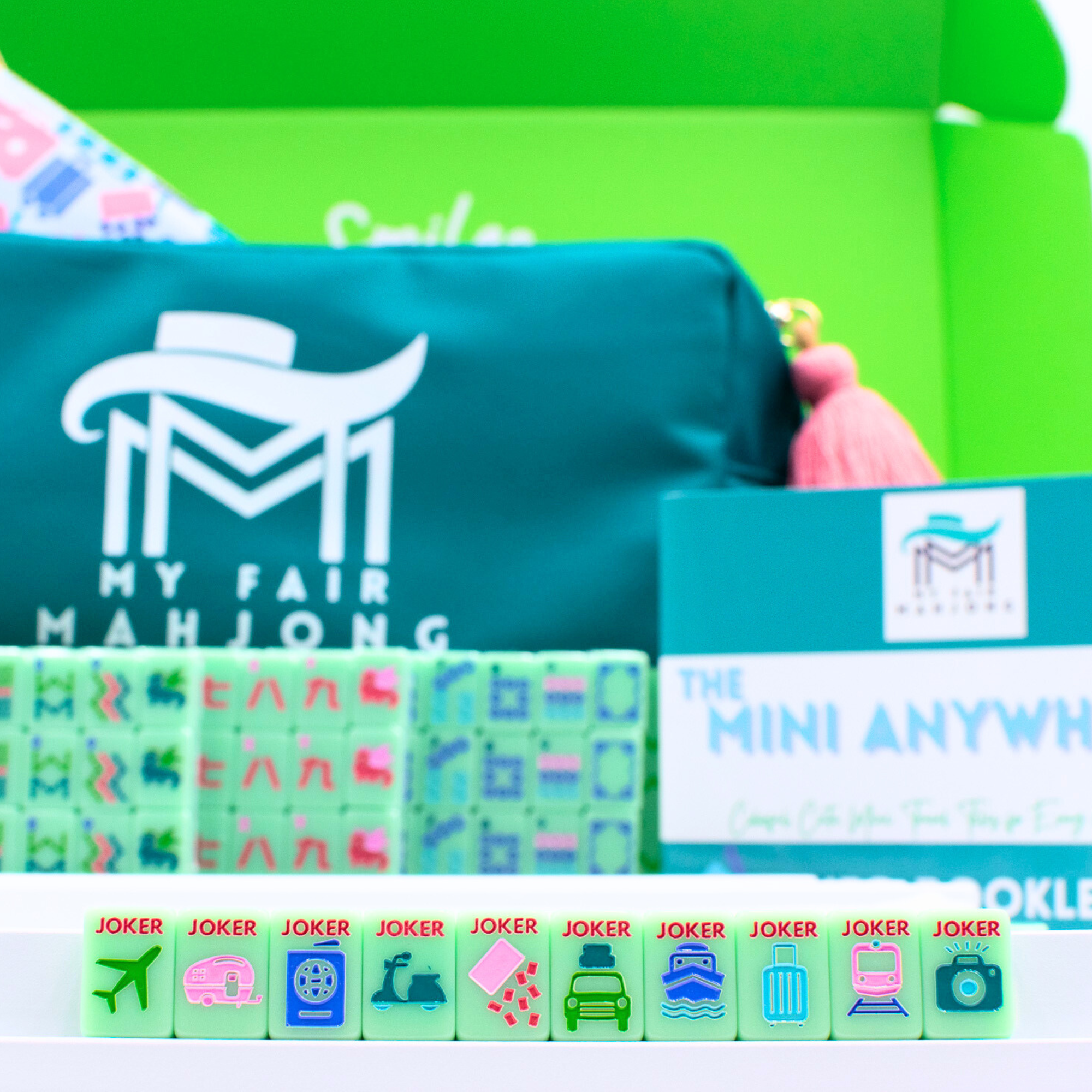 Melamine Mini Travel Mahjong Set 160 Tiles with Bag Green