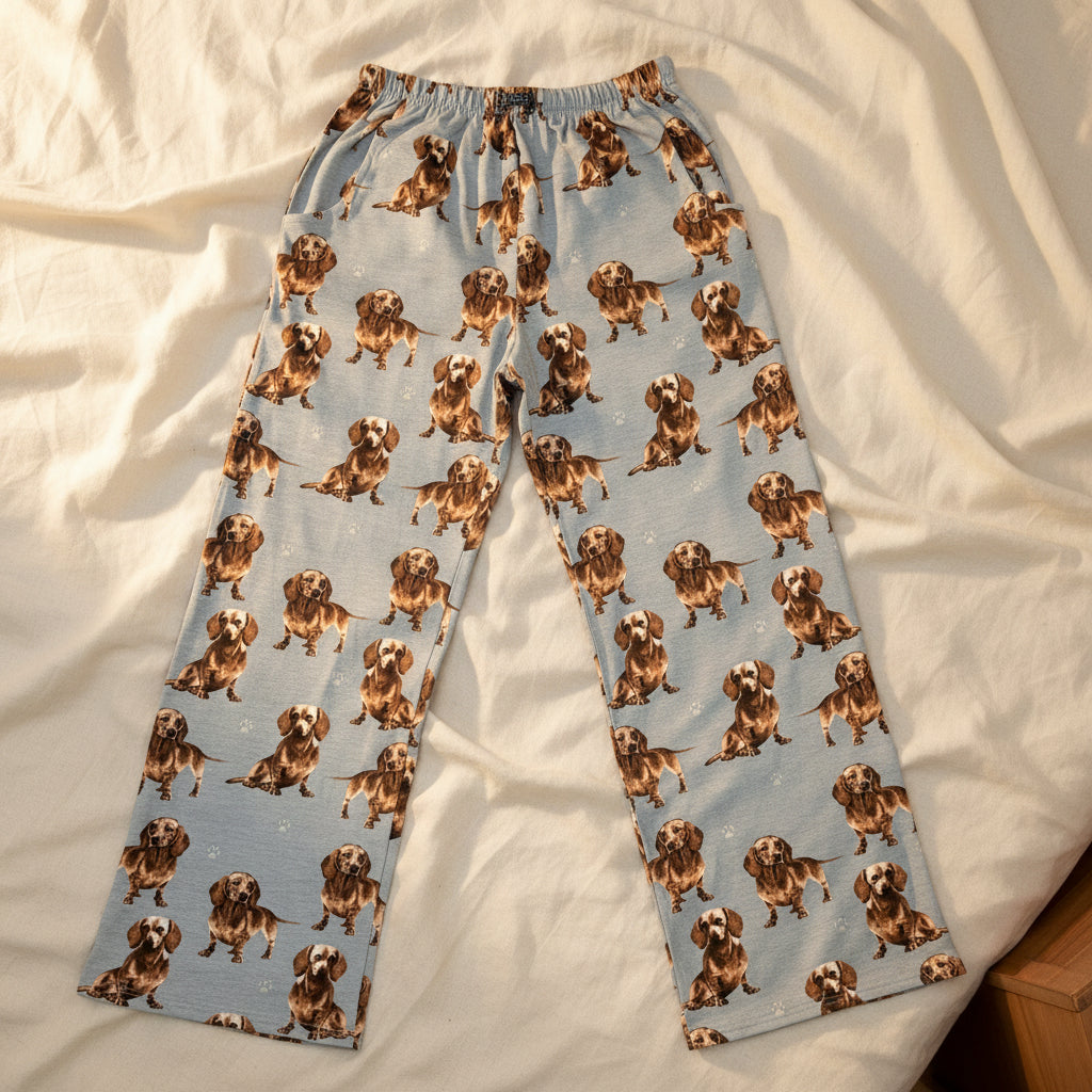 Cotton Blend Dachshund Print Unisex Pajama Bottoms