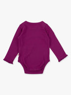Cotton-Spandex Knit Plum Long Sleeve Ruffle Bodysuit