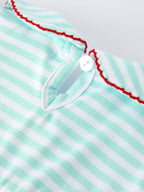 Cotton Blend Striped Baseball Bow Applique Girls Romper