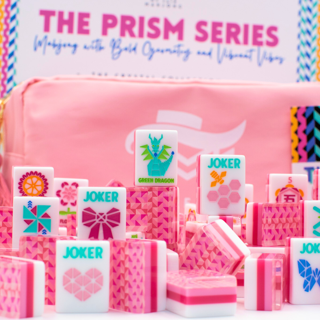 Melamine Crystal Prism Mahjong Tile Set 166 Tiles Pink 1.25"×0.9"×0.7"