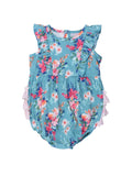 Cotton-Spandex Knit Floral Sleeveless Waterfall Bubble Romper