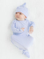 Bamboo-Spandex Periwinkle Stripe Knotted Sleep Gown & Hat Set Baby Boys
