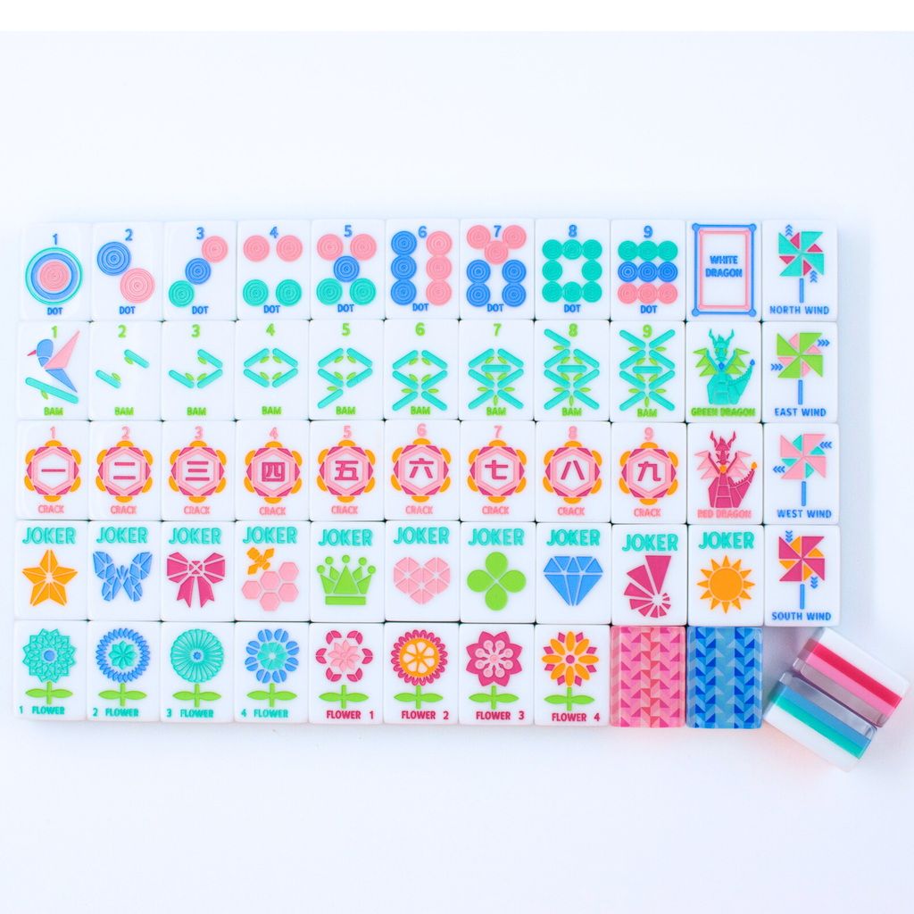 Melamine Crystal Prism Mahjong Tile Set 166 Tiles Pink 1.25"×0.9"×0.7"