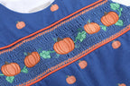 Cotton Knit Blue Pumpkin Smocked Baby Boy Overalls