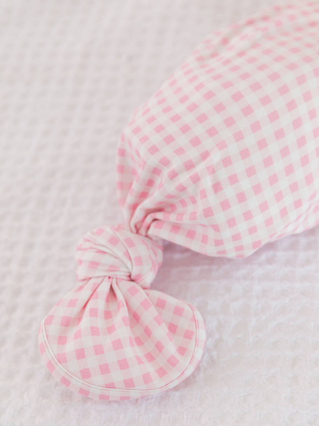 SoftSnooze™ Baby Girls Cotton Modal Pink Gingham Ruffle Knotted Sleep Gown & Bow Hat Set