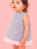 100% Cotton Blue Seersucker Ruffle Swing Top & Bloomer Set