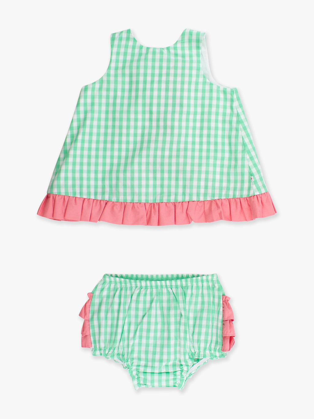 100% Cotton Green Gingham Ruffle Swing Top & Bloomer Set