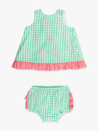 100% Cotton Green Gingham Ruffle Swing Top & Bloomer Set