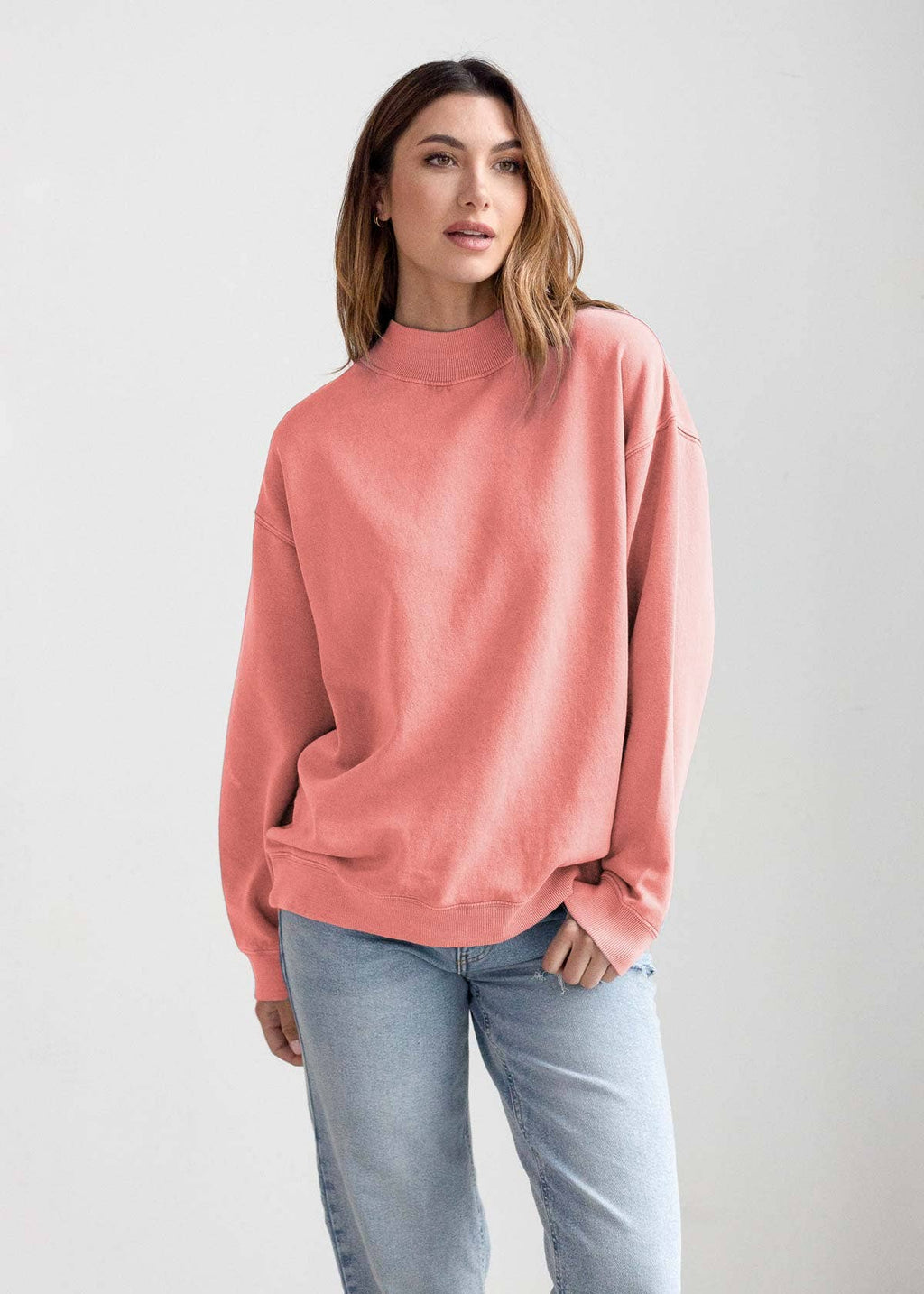 Cotton-Poly Fleece Mock-Neck Pullover Sweatshirt 280 GSM Vintage Wash