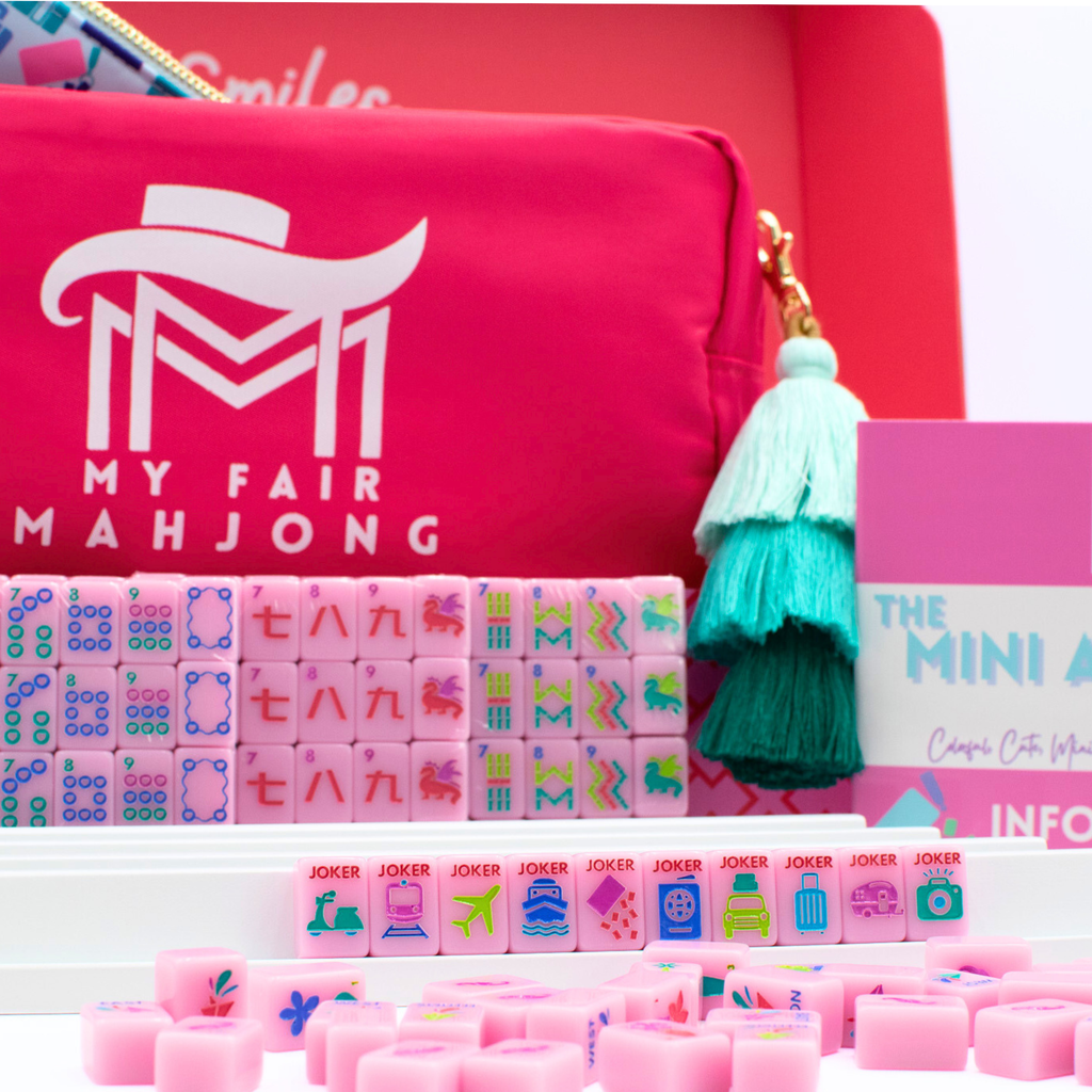 Melamine Mini Travel Mahjong Set 160 Tiles with Bag Pink