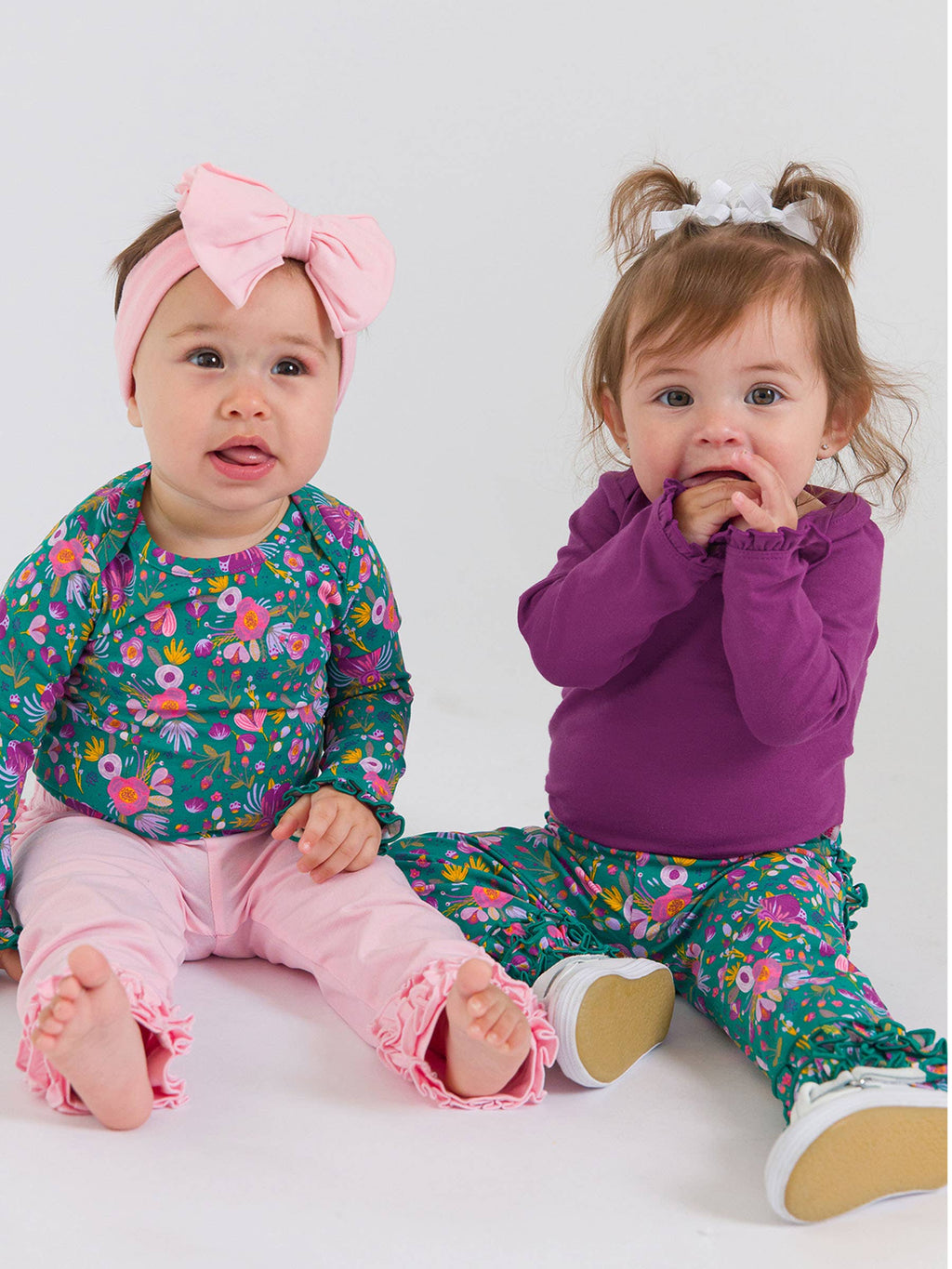 Cotton-Spandex Knit Plum Long Sleeve Ruffle Bodysuit