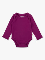 Cotton-Spandex Knit Plum Long Sleeve Ruffle Bodysuit