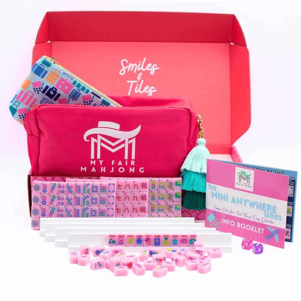 Melamine Mini Travel Mahjong Set 160 Tiles with Bag Pink
