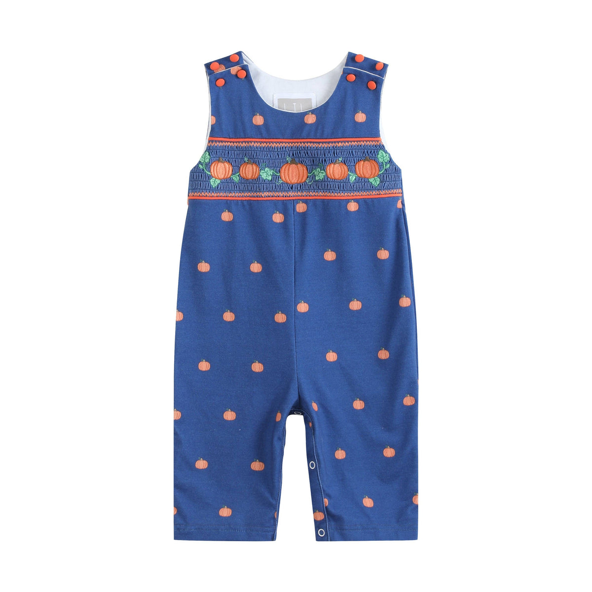 Cotton Knit Blue Pumpkin Smocked Baby Boy Overalls