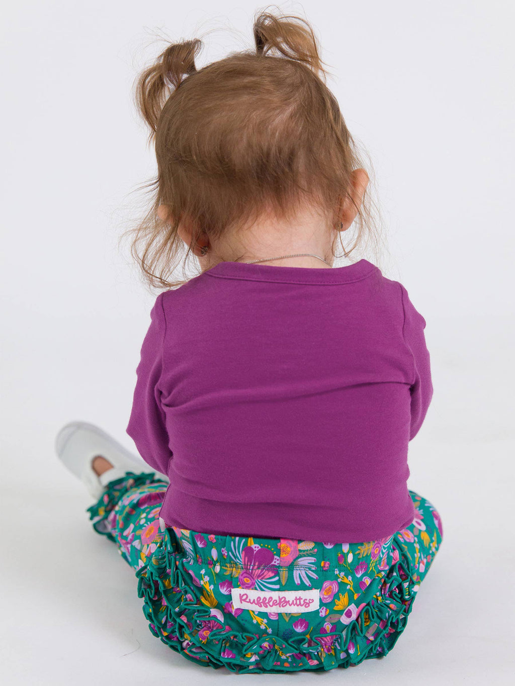 Cotton-Spandex Knit Plum Long Sleeve Ruffle Bodysuit