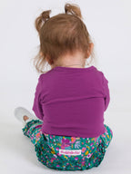 Cotton-Spandex Knit Plum Long Sleeve Ruffle Bodysuit