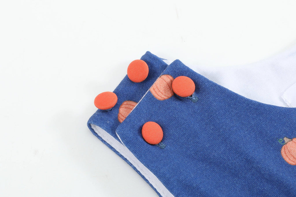 Cotton Knit Blue Pumpkin Smocked Baby Boy Overalls